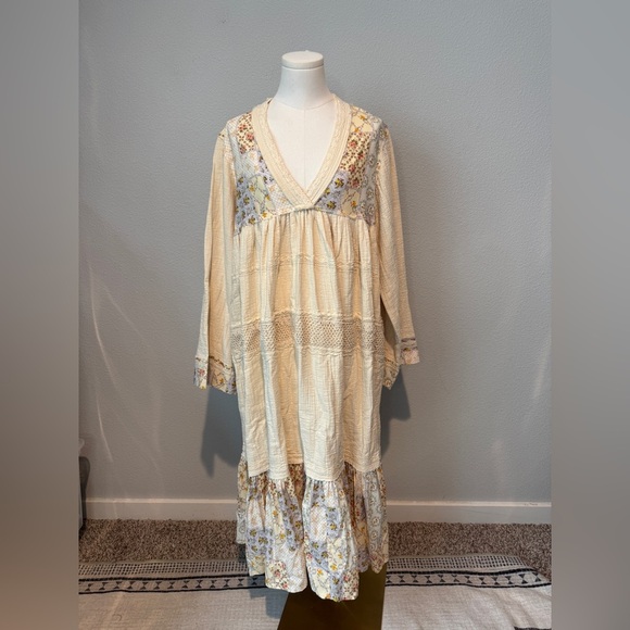 POL Dresses & Skirts - POL Cream Floral Tiered Cotton Maxi Dress